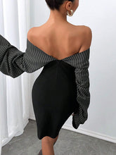 1pc Off-Shoulder Striped Bandeau Mini Dress, Autumn/Winter